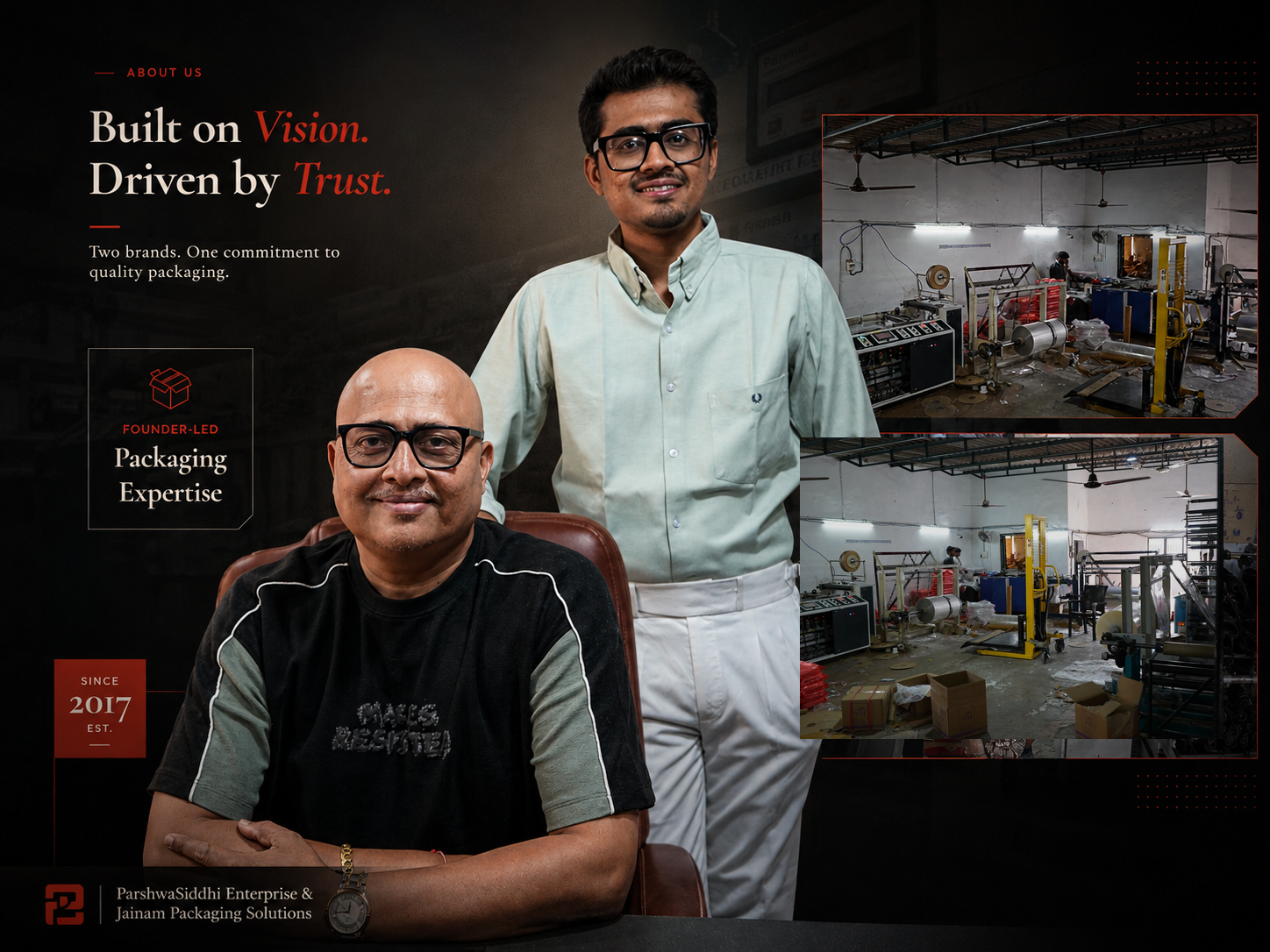 About ParshwaSiddhi Enterprise and Jainam Packaging Solutions founder-led packaging expertise